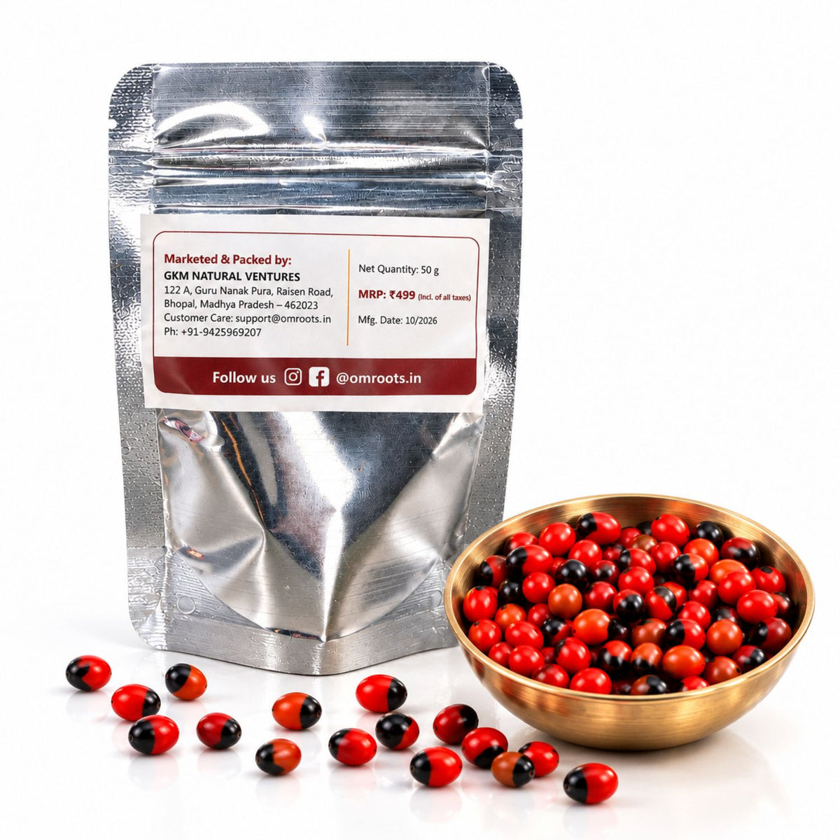 Omroots Laal Gunja Seeds For Pooja, Red Gunja 51 Pieces