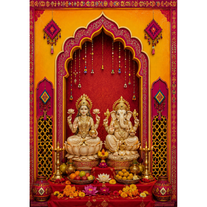 Omroots Royal Maroon Arch Pooja Backdrop