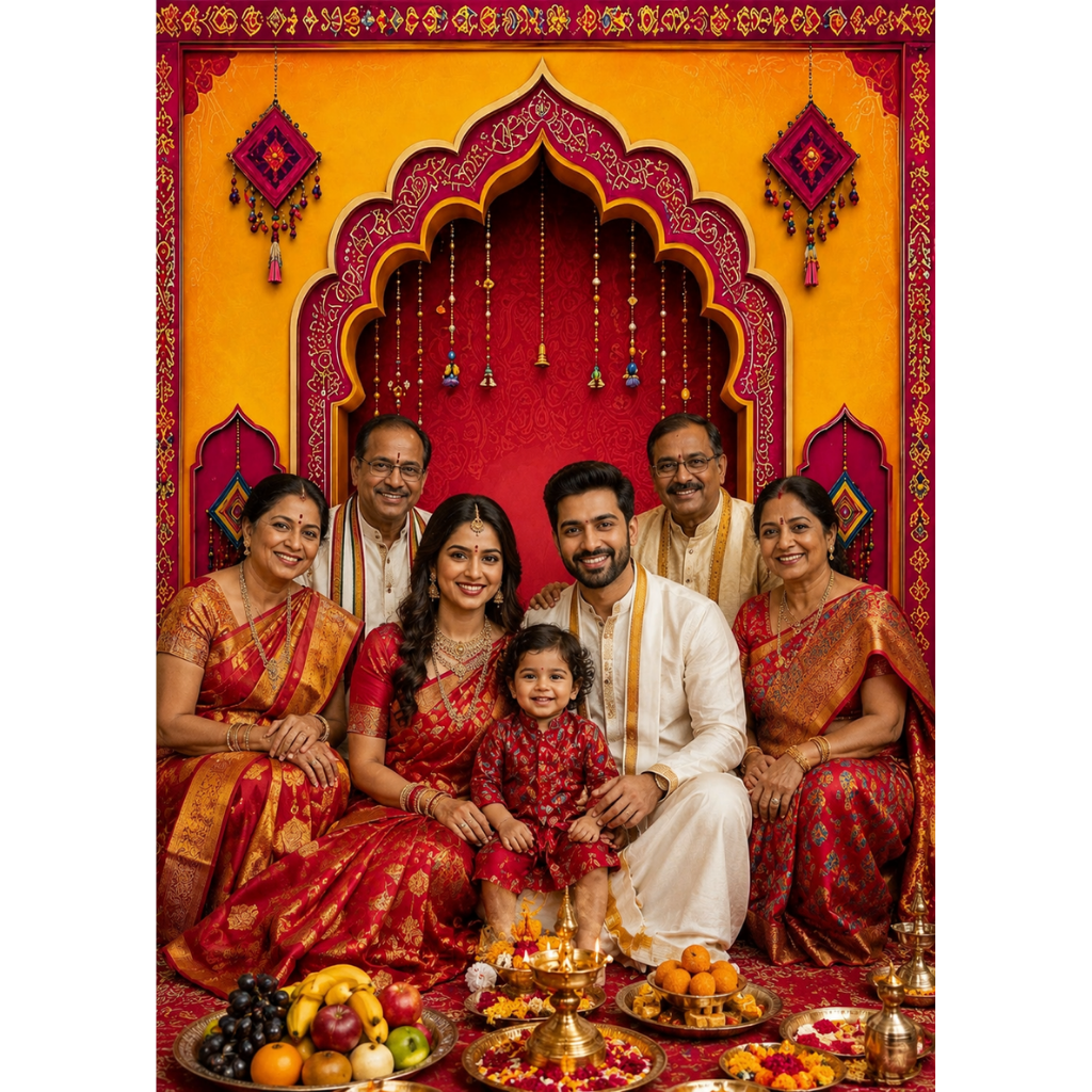 Omroots Royal Maroon Arch Pooja Backdrop