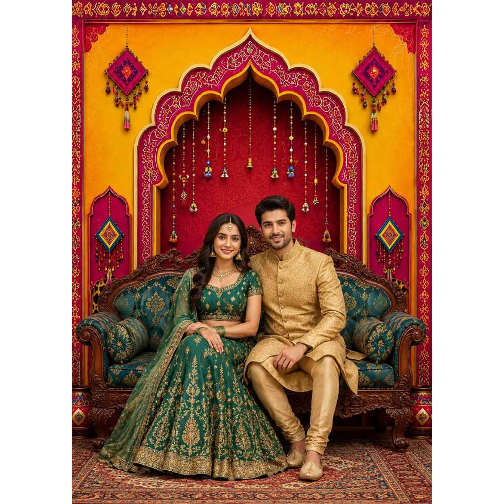 Omroots Royal Maroon Arch Pooja Backdrop