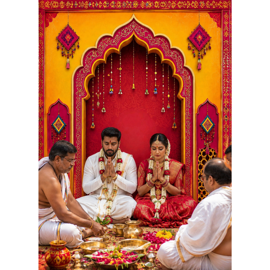 Omroots Royal Maroon Arch Pooja Backdrop