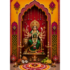 Omroots Royal Maroon Arch Pooja Backdrop