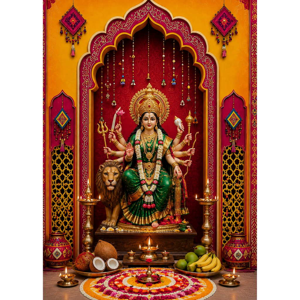 Omroots Royal Maroon Arch Pooja Backdrop