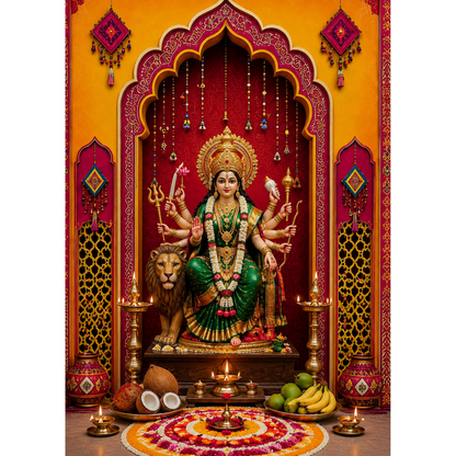 Omroots Royal Maroon Arch Pooja Backdrop