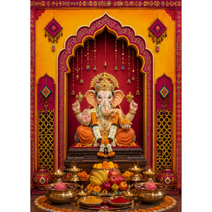 Omroots Royal Maroon Arch Pooja Backdrop