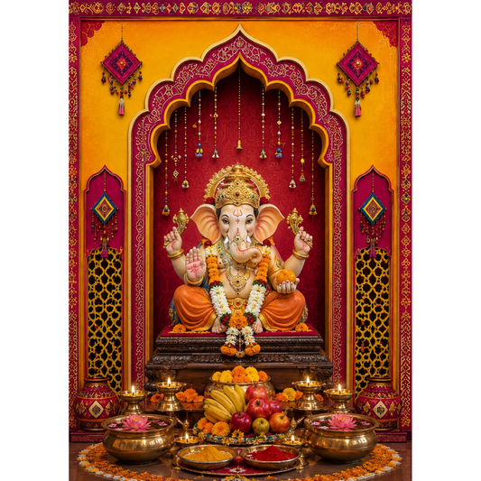 Omroots Royal Maroon Arch Pooja Backdrop