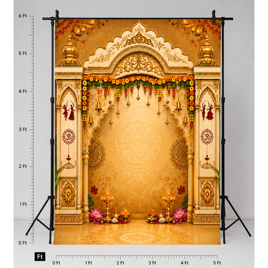 Omroots Traditional Golden Temple Mandap Backdrop