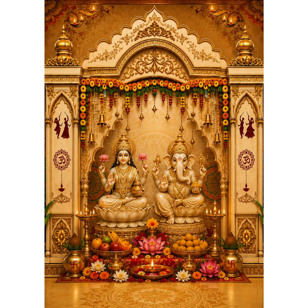 Omroots Traditional Golden Temple Mandap Backdrop