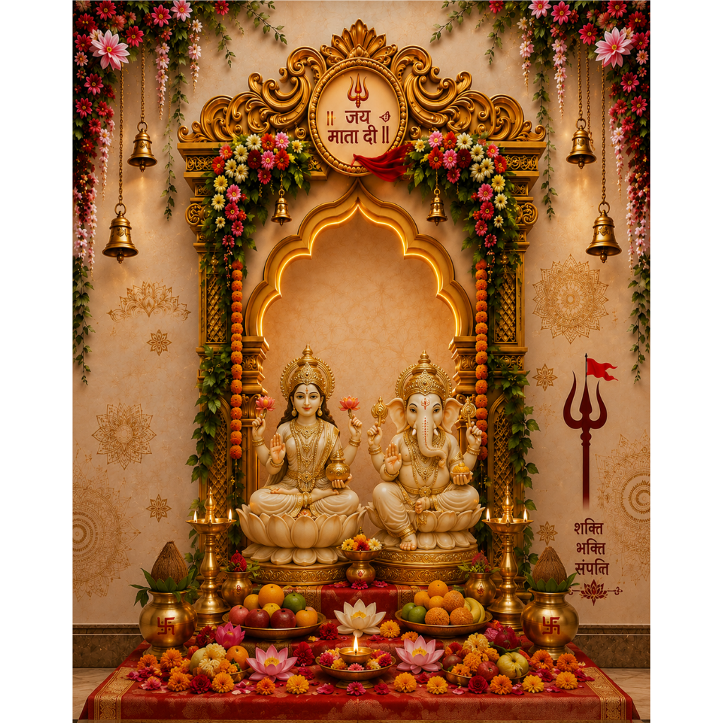 Omroots Royal Golden Pooja Backdrop