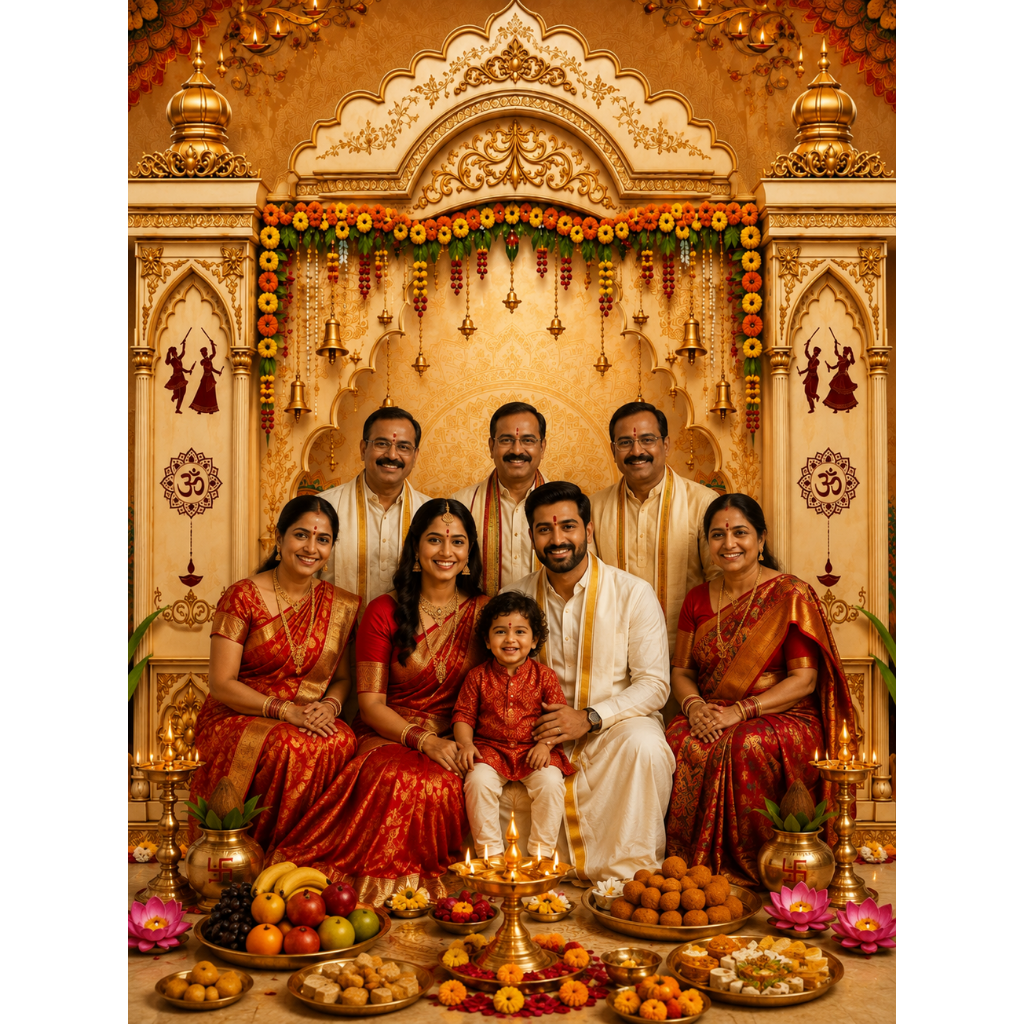 Omroots Traditional Golden Temple Mandap Backdrop