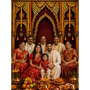 Omroots Royal Maroon Golden Mandap Pooja Backdrop