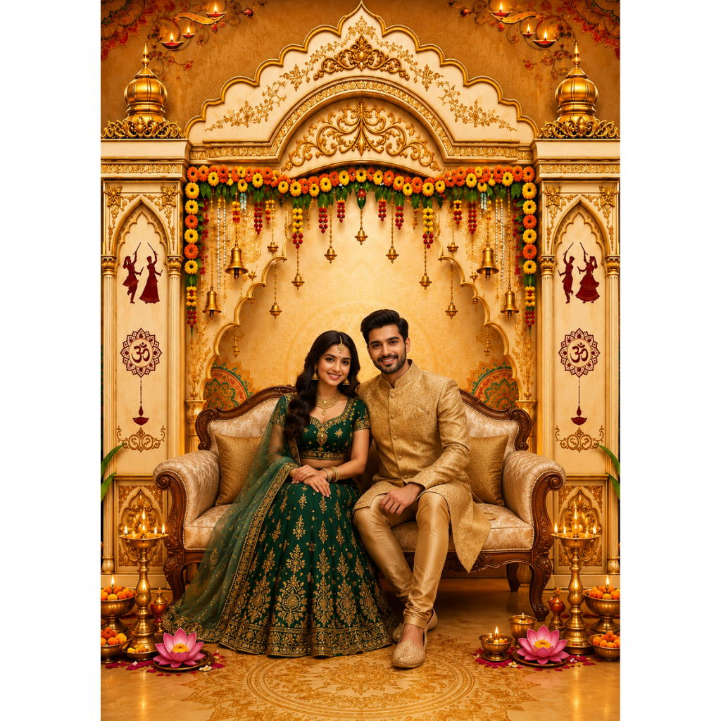 Omroots Traditional Golden Temple Mandap Backdrop