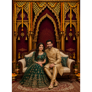 Omroots Royal Maroon Golden Mandap Pooja Backdrop