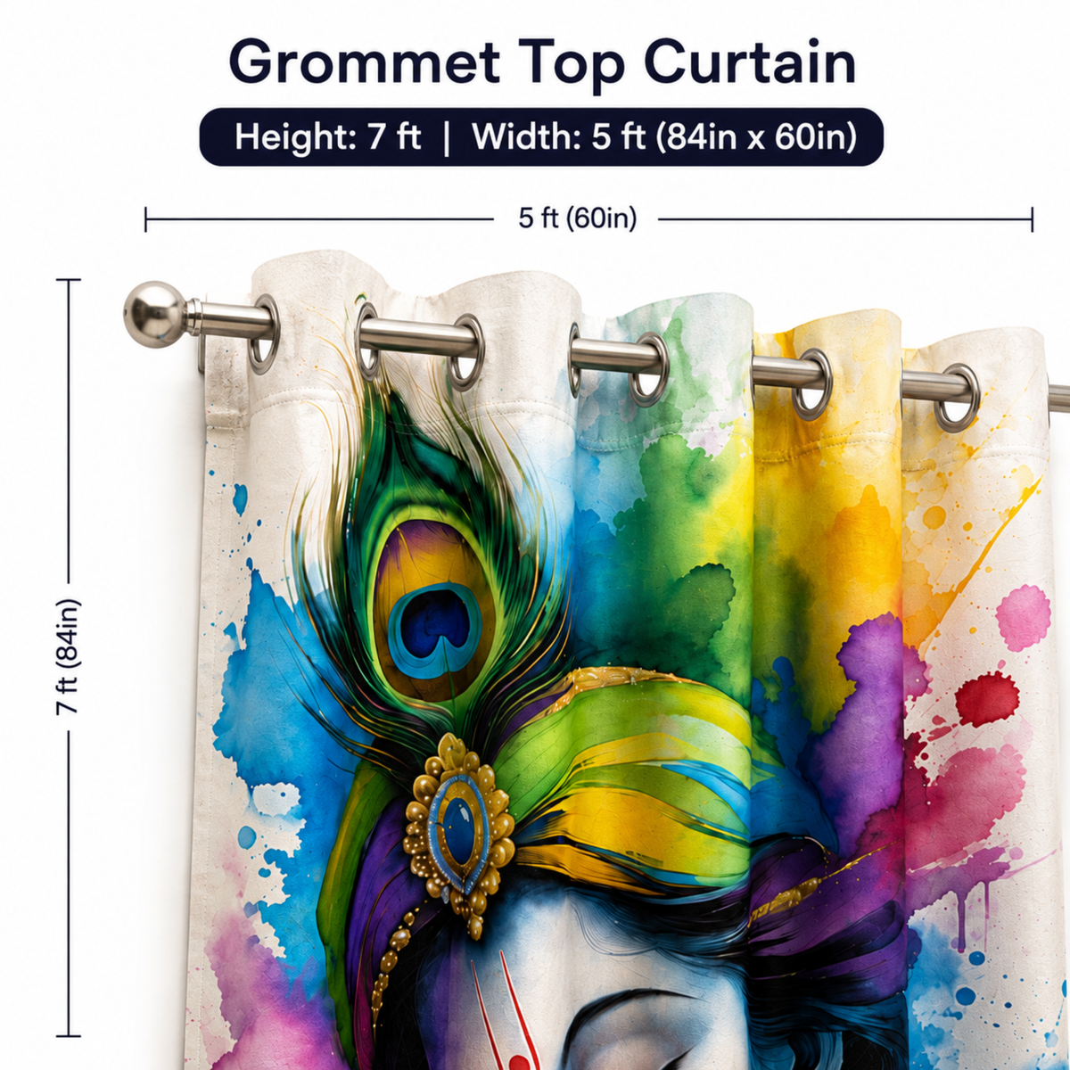 Omroots Shree Krishna Flute Portrait Decorative Curtain 5x7 Feet Copy