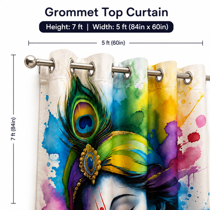 Omroots Shree Krishna Flute Portrait Decorative Curtain 5x7 Feet Copy