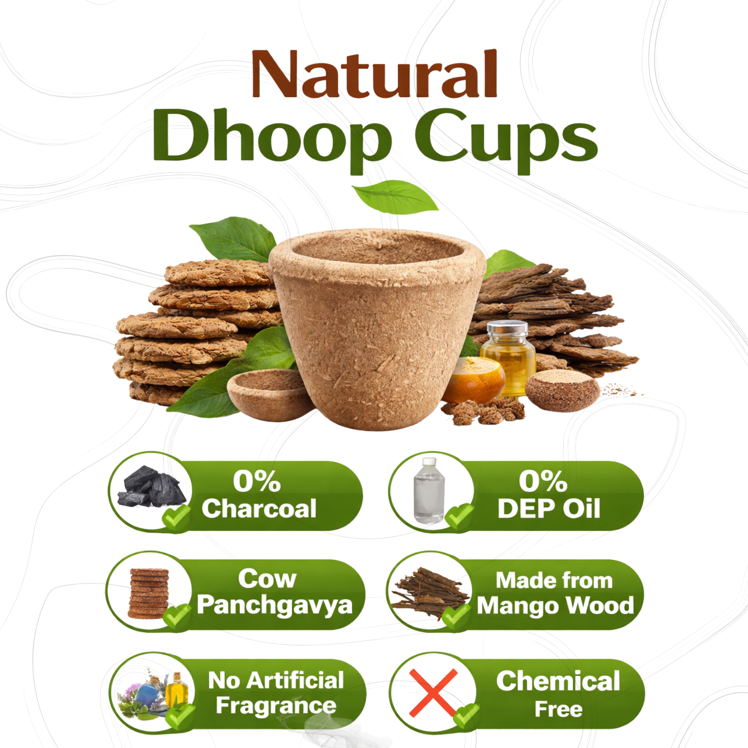 Organic Cow Dung Sambrani Cups (Empty) | Natural Dhoop Cups for Puja