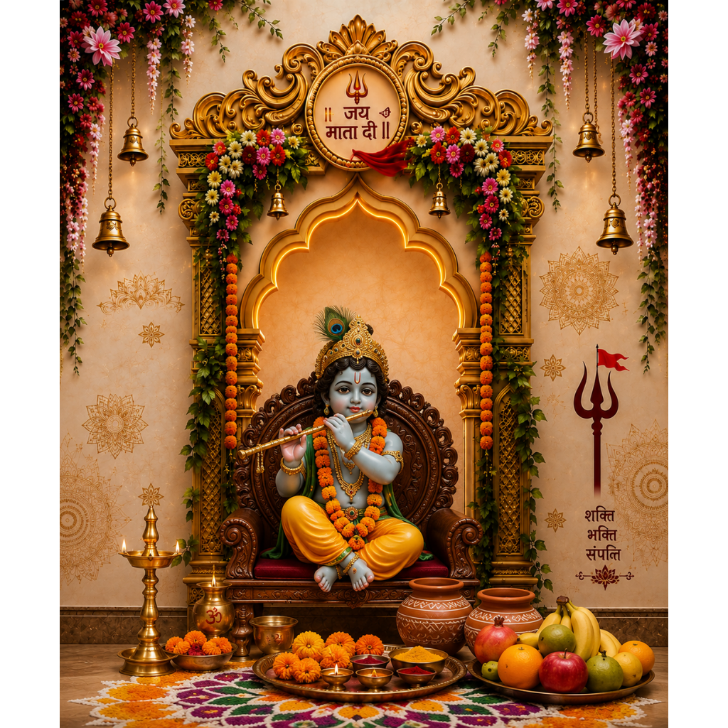 Omroots Royal Golden Pooja Backdrop