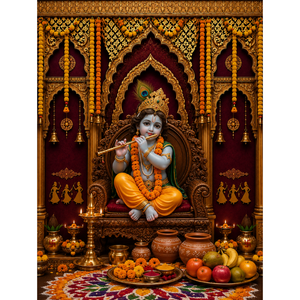 Omroots Royal Maroon Golden Mandap Pooja Backdrop
