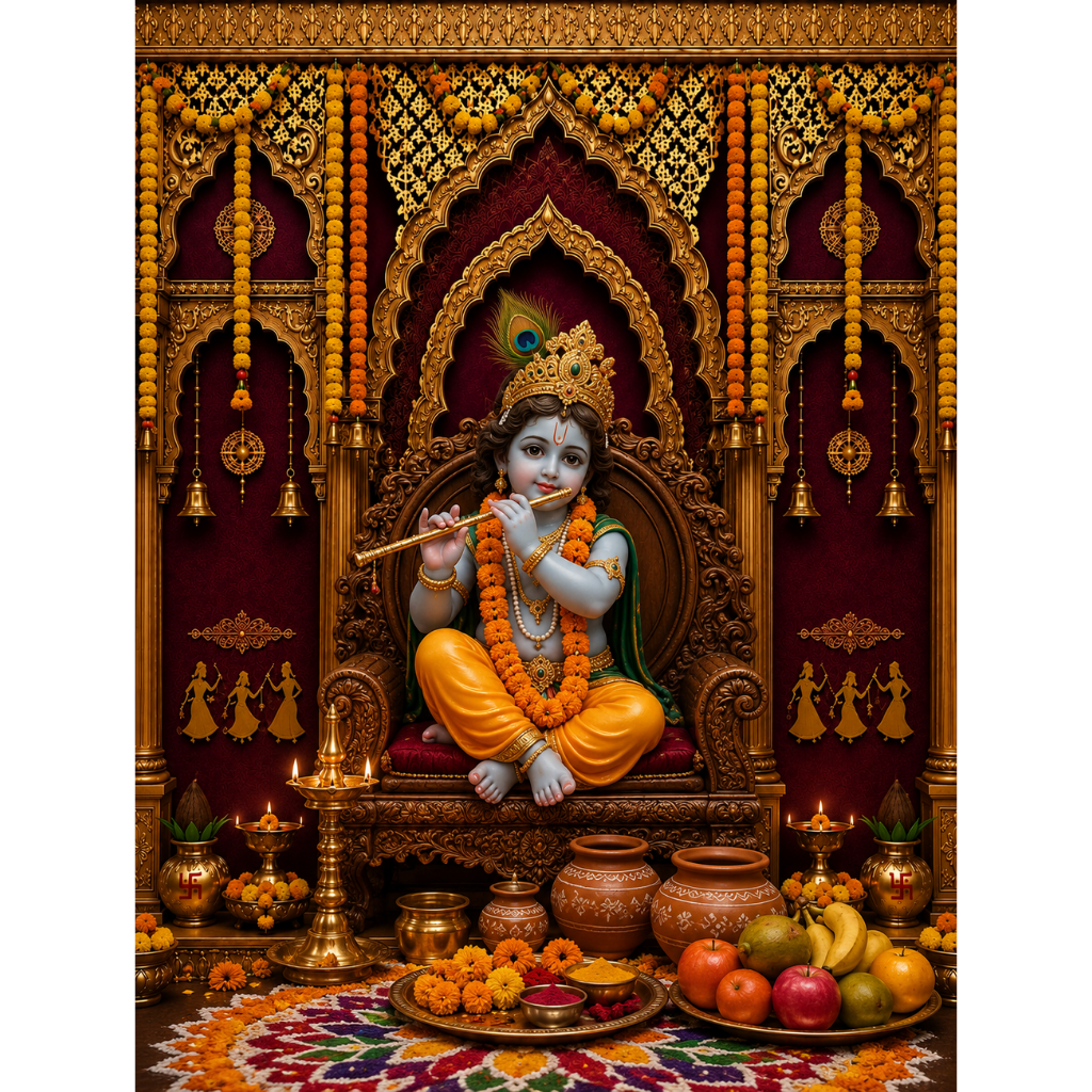 Omroots Royal Maroon Golden Mandap Pooja Backdrop