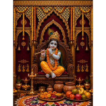Omroots Royal Maroon Golden Mandap Pooja Backdrop