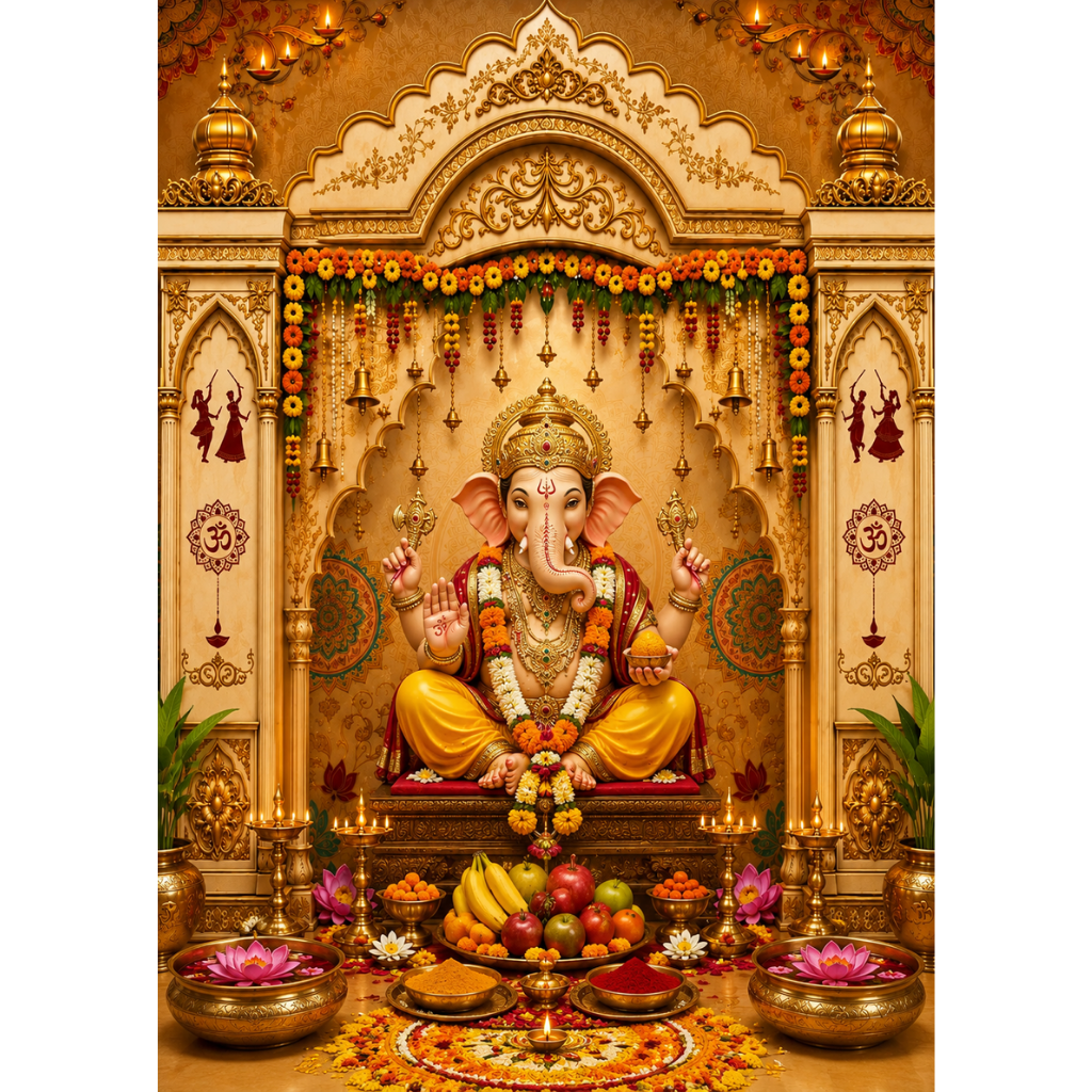 Omroots Traditional Golden Temple Mandap Backdrop