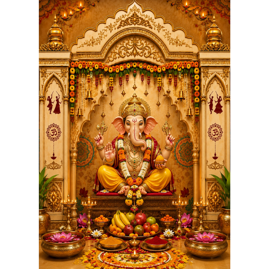 Omroots Traditional Golden Temple Mandap Backdrop