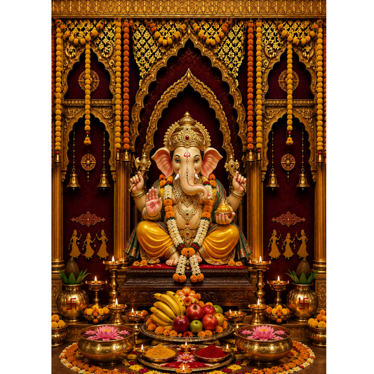 Omroots Royal Maroon Golden Mandap Pooja Backdrop