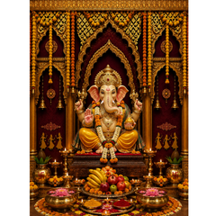 Omroots Royal Maroon Golden Mandap Pooja Backdrop