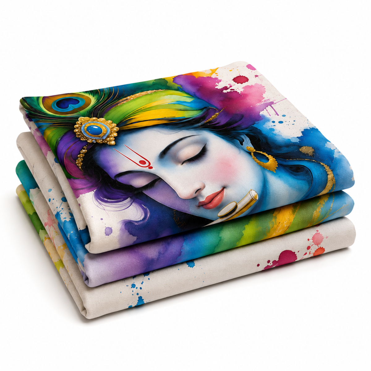 Omroots Shree Krishna Flute Portrait Decorative Curtain 5x7 Feet Copy