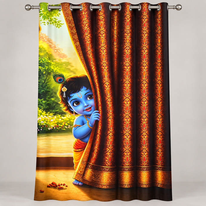 Baby Krishna Curtain for Living Room & Bedroom | Digital Printed Sarina Fabric Curtain | 7 Ft x 5 Ft
