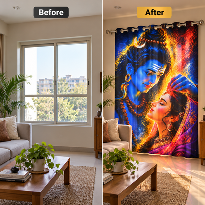 Shiva Parvati Printed Curtain – 7 Ft x 5 Ft | Premium Digital Print Grommet Curtain