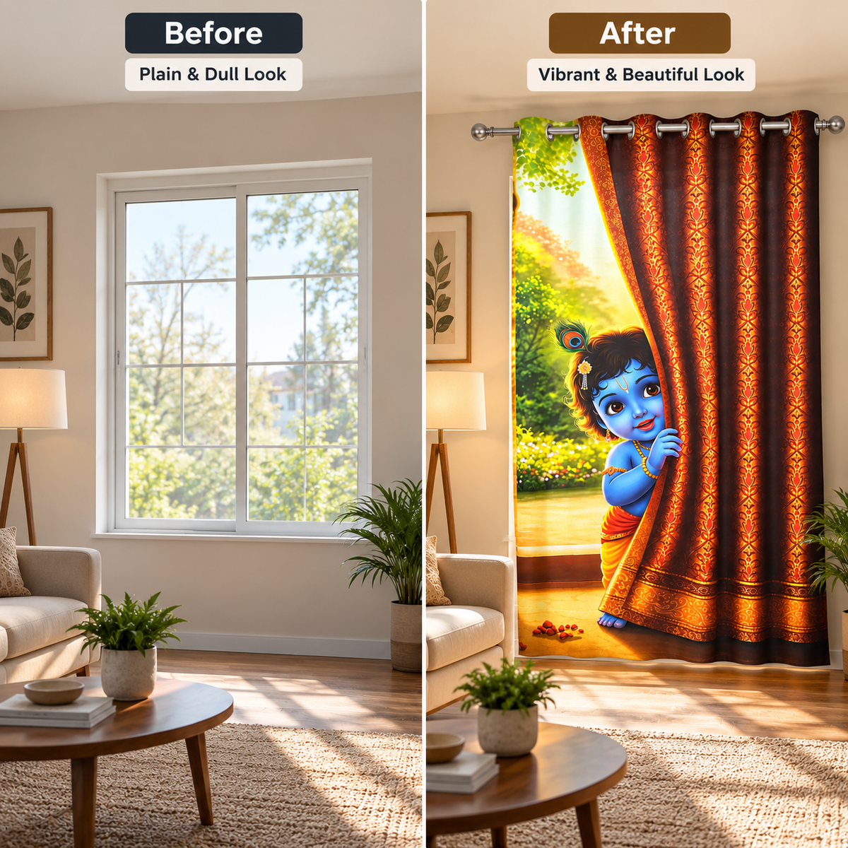 Baby Krishna Curtain for Living Room & Bedroom | Digital Printed Sarina Fabric Curtain | 7 Ft x 5 Ft