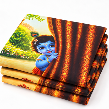 Baby Krishna Curtain for Living Room & Bedroom | Digital Printed Sarina Fabric Curtain | 7 Ft x 5 Ft