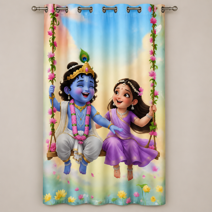 Krishna Radha Swing Printed Curtain | 7 Feet x 5 Feet | Digital Printed Curtain