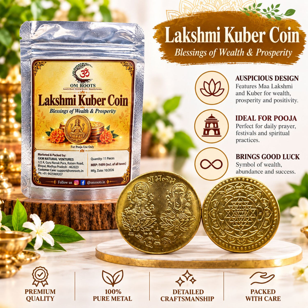 Omroots Lakshmi Kuber Coins For Pooja – 11 Pieces