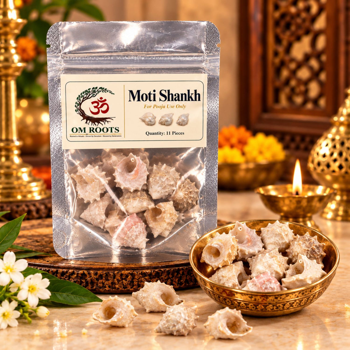 Omroots Moti Shankh For Pooja – 11 Pieces
