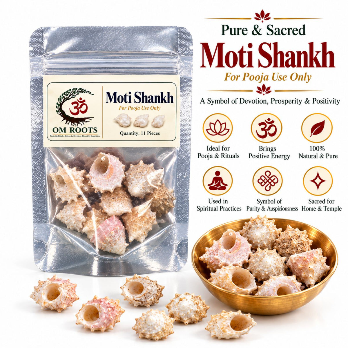 Omroots Moti Shankh For Pooja – 11 Pieces