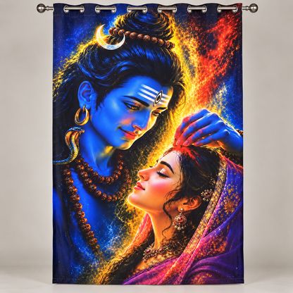 Shiva Parvati Printed Curtain – 7 Ft x 5 Ft | Premium Digital Print Grommet Curtain