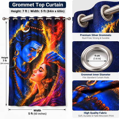 Shiva Parvati Printed Curtain – 7 Ft x 5 Ft | Premium Digital Print Grommet Curtain