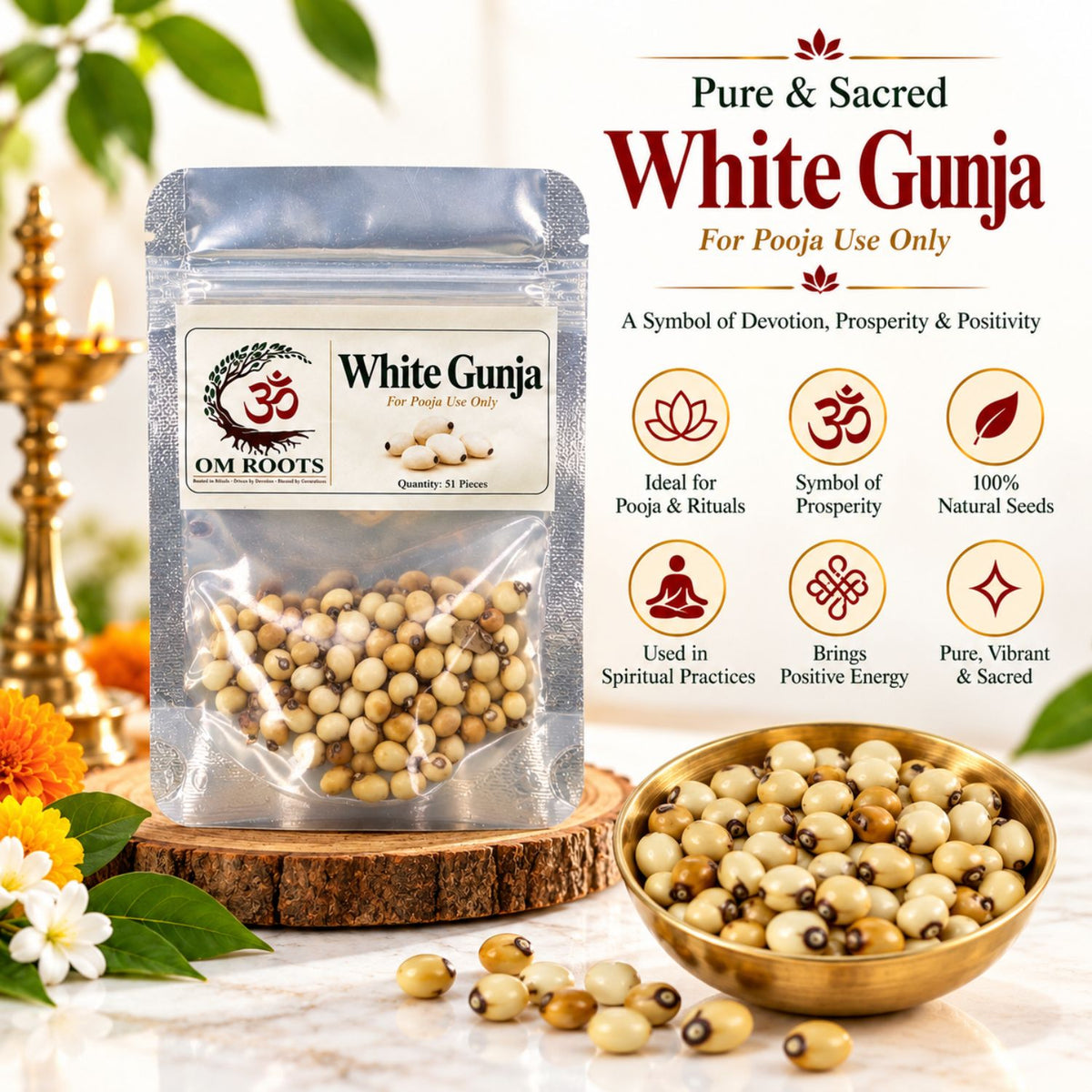 Omroots White Gunja For Pooja – 51 Pieces